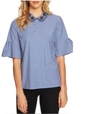 CeCe Ruffle Sleeve Stripe Top M